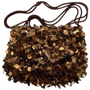 Walborg Vintage Bronze Sequin Beaded Evening Bag Shoulder Purse Made in Macau